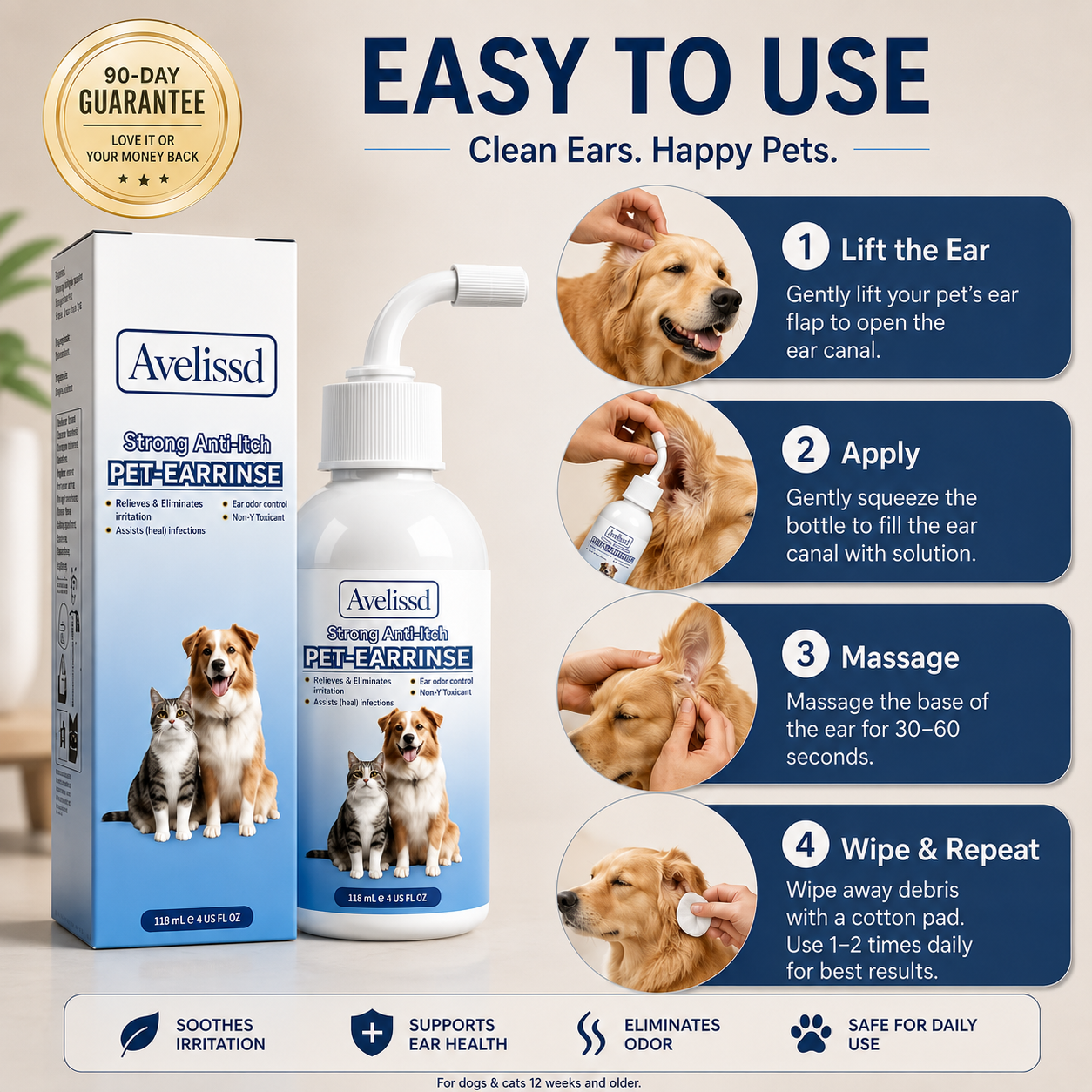 Gentle Pet Ear Wash | Odor-Free Cleaning for Dogs & Cats🌿